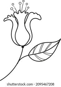 Contour drawing of a flower with leaves. Vector illustrations are easy to edit.