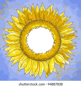 The contour drawing flower sunflower against a blue background. Can be used as background for invitation cards.