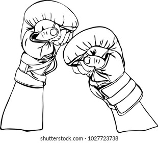 contour drawing of hands in boxing gloves isolated on white background