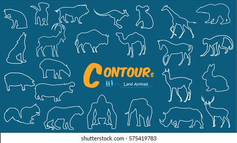 Contour drawing of land animals.