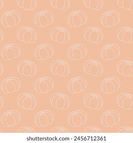 Konturzeichnung leichte Kürbisse Nahtloses Muster auf weichem orangefarbenem Hintergrund Abstrakte Hintergrund Textur