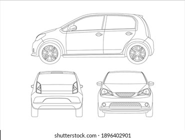 contour drawing of a mini car. Seat Mii.