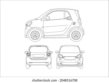 contour drawing of a mountain mini car. Smart ForFour.