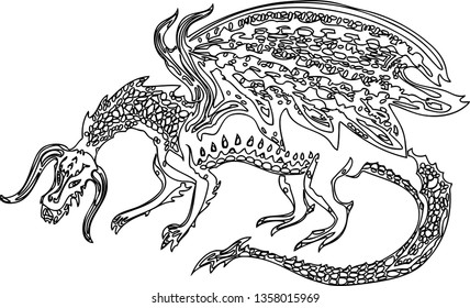 Contour drawing of a mythological dragon