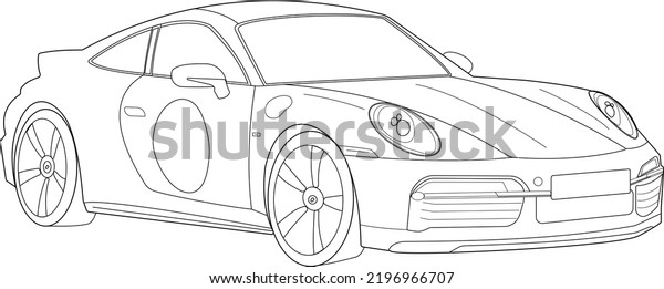 Contour drawing of a premium sports car. Outline\
sketch sports car.