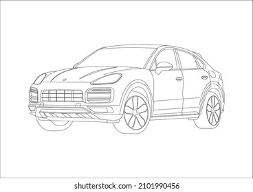 contour drawing of a premium SUV. Porsche Cayenne.