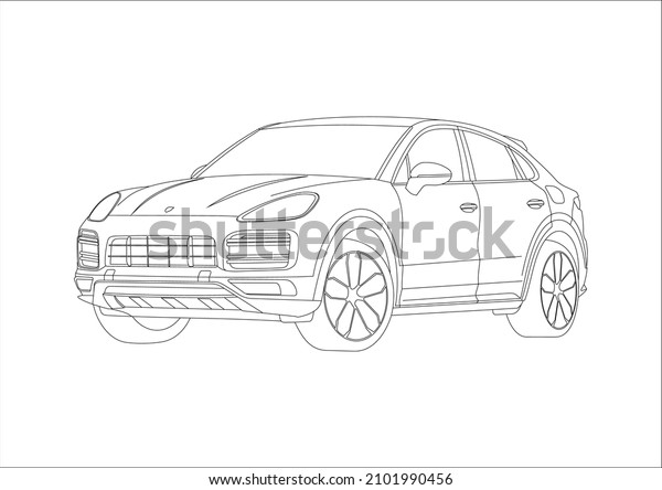 contour\
drawing of a premium SUV. Porsche\
Cayenne.