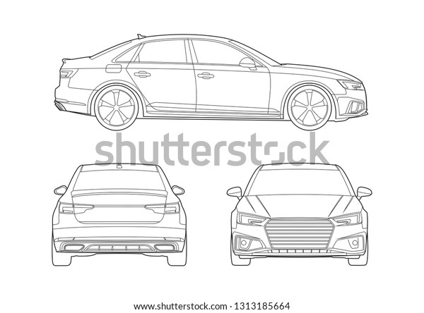 contour drawing sedan car.\
Audi A4.