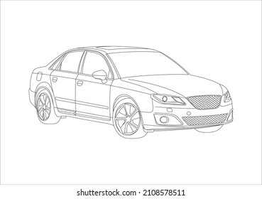 Contour Drawing Of The Sedan. SEAT Exeo.