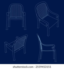 Contour drawing set Vector illustration plastic chair flat isolated