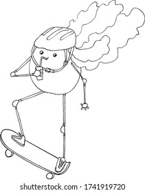 Contour drawing of a skater on a skateboard, vector drawing