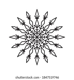 Contour drawing of snowflake on a white background for your creativity.