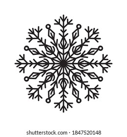 Contour drawing of snowflake on a white background for your creativity.