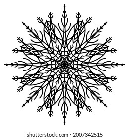 Contour drawing of snowflake on a white background for your creativity. Vector