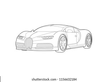 Contour Drawing Sports Car Buggati Chiron Stock Vector (Royalty Free ...