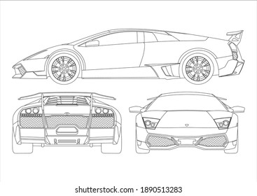 Contour Drawing Sports Car Lamborghini Murcielago Stock Vector (Royalty  Free) 1890513283 | Shutterstock