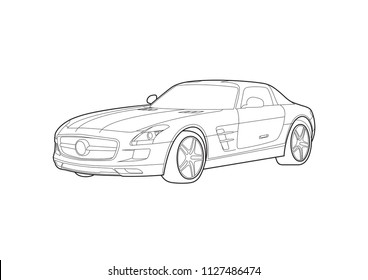 contour drawing of a sports car. SLS AMG.
