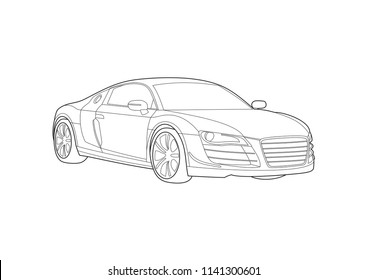contour drawing of a sports car.Audi R8