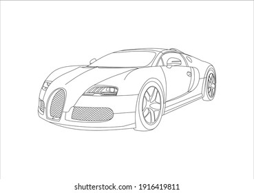 contour drawing of a sports coupe. Bugatti Veyron.
