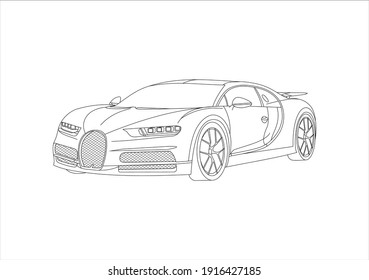 contour drawing of a sports coupe. Bugatti Chiron.
