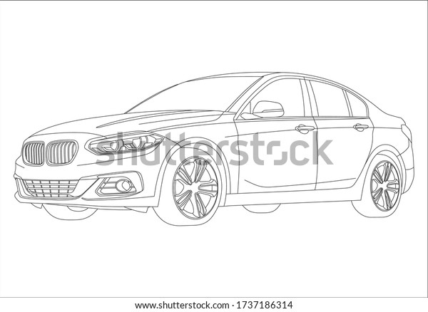 Contour drawing
of a sports sedan. BMW
1-series.