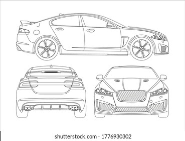 contour drawing of a sports sedan. Jaguar XFR-S.