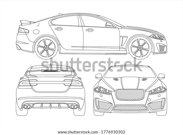 contour drawing\
of a sports sedan. Jaguar\
XFR-S.