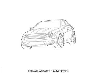 contour drawing of sports sedan. Mercedes Benz C63 Supersport.