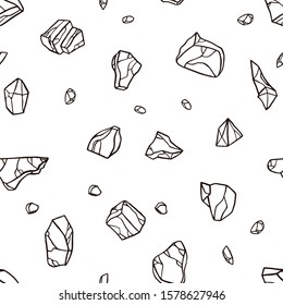 Contour drawing stone. Seamless pattern background. Vector illustration. Different rock blocks.