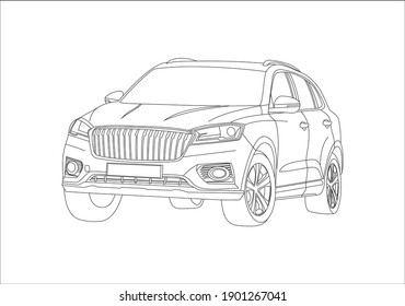 contour drawing of an SUV. Borgward BX7.
