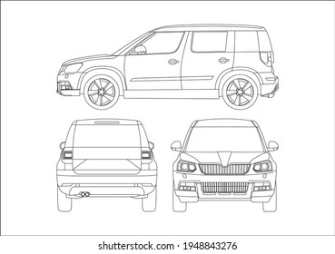 contour drawing of an SUV. Skoda Yeti.