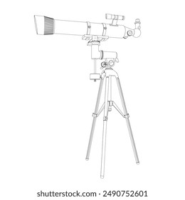 Contour drawing of Telescope - astronomy tool. Telescope in simple outline vector illustration.