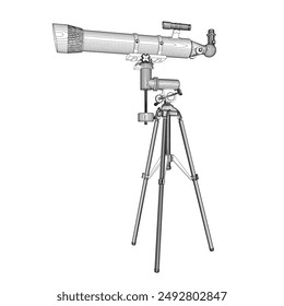 Dibujo de contorno del telescopio - herramienta de astronomía. Telescopio en Ilustración vectorial de contorno simple.