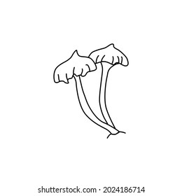 Contour drawing of toadstool and mushroom on white isolated background. Line, sketch, coloring. Design of postcards, menus, banners, printing on fabric, covers
