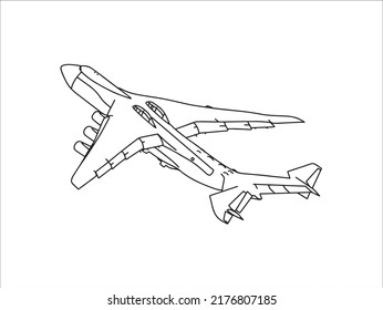 Contour Drawing Of The Ukrainian Plane Mriya On A White Background