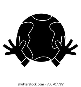 contour earth planet with hands and peace symbol