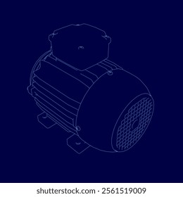 Contour Electric generator motor set. Vector 3d isometric. Creative illustration design.