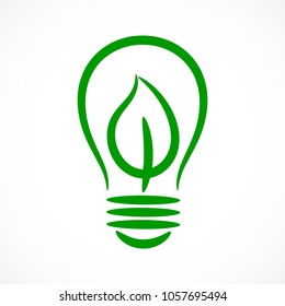 Contour electric light bulb with green leaf, eco concept