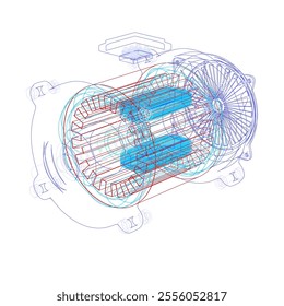 Contour electric motor icon on white background. Vector illustration