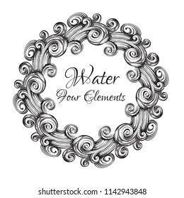 Contour elegant round frame from sea waves. Element for coloring.