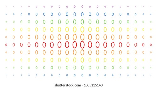 Contour ellipse icon rainbow colored halftone pattern. Vector contour ellipse pictograms are arranged into halftone grid with vertical spectral gradient. Constructed for backgrounds, covers,