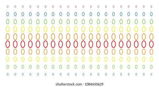Contour Ellipse icon spectral halftone pattern. Vector items arranged into halftone grid with vertical spectrum gradient. Designed for backgrounds, covers, templates and abstraction compositions.
