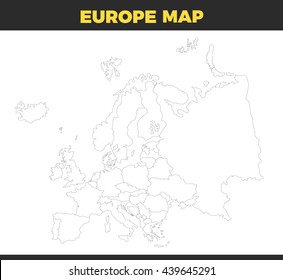 contour Europe map design Vector Illustration. Empty template without country names text. Isolated on white background