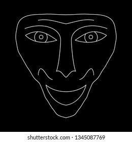 Contour face drawing, sketch, graphic. Cartoon face. Abstract face symbol, icon black background. 