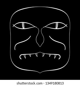 Contour face drawing, sketch, graphic. Black and white cartoon face. Abstract face symbol, icon black background.