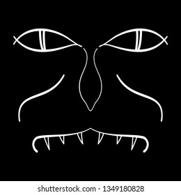 Contour face drawing, sketch, graphic. Black and white cartoon face. Abstract face symbol, icon black background.