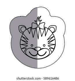 contour face tiger ribbon bow head icon, vector illustration design image