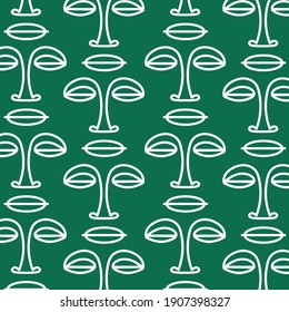 Contour facial features of a man on a dark green background. Abstract texture. Design element. Vector illustration.