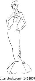 Contour of fashion girl in dress. Vector illustration