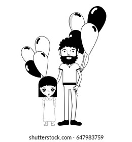 contour father with his daughter and balloons